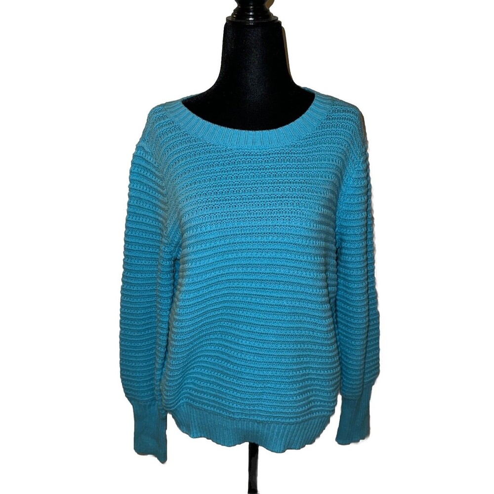 Loft Medium Turquoise Long Sleeve 60% Cotton 40% Acrylic Pullover Sweater